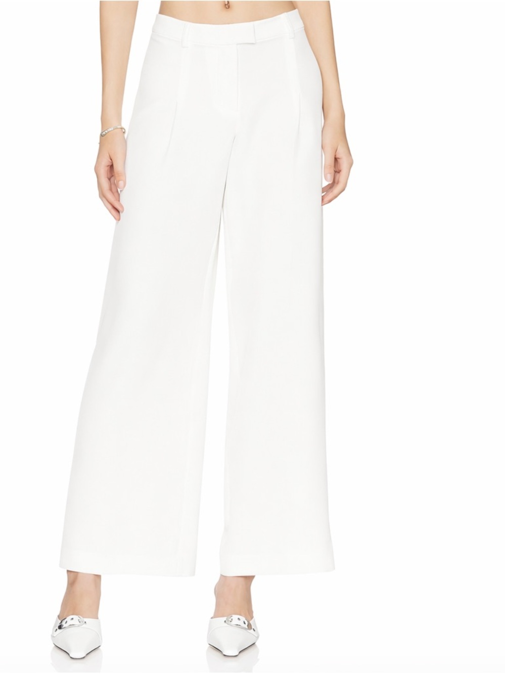 NEW Bardot Revolve Cassian Tailored Ivory Satin Mid Rise Wide Leg Trousers 4